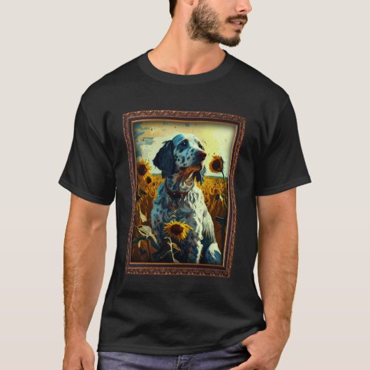 Engels setter schilderij zonnebloem moeder vrouwen t-shirt (Voorkant)