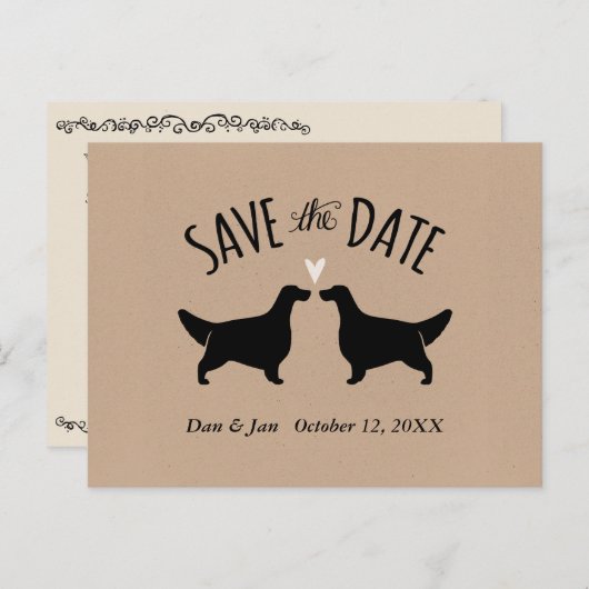 Engels Setter Silhouetten Bruiloft Save the Date Aankondigingskaart (Voorkant / Achterkant)