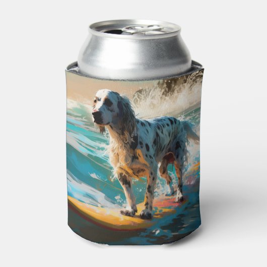 Engels setter strand surfen schilderij blikjeskoeler (Blikje Voorkant)