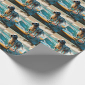 Engels setter strand surfen schilderij cadeaupapier (Hoek)