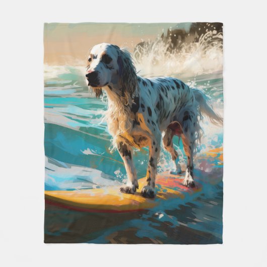 Engels setter strand surfen schilderij fleece deken (Voorkant)