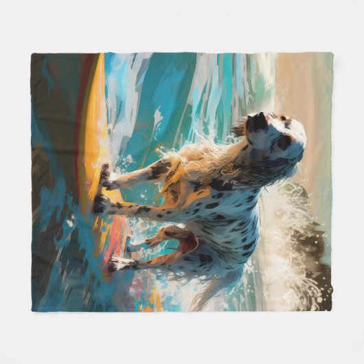 Engels setter strand surfen schilderij fleece deken (Voorkant (Horizontaal))