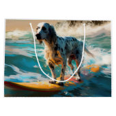 Engels setter strand surfen schilderij groot cadeauzakje (Achterkant)