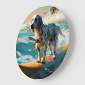 Engels setter strand surfen schilderij grote klok (Hoek)