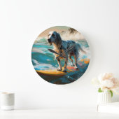 Engels setter strand surfen schilderij grote klok (Huis)
