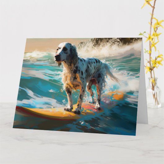 Engels setter strand surfen schilderij kaart (Gele Bloem)