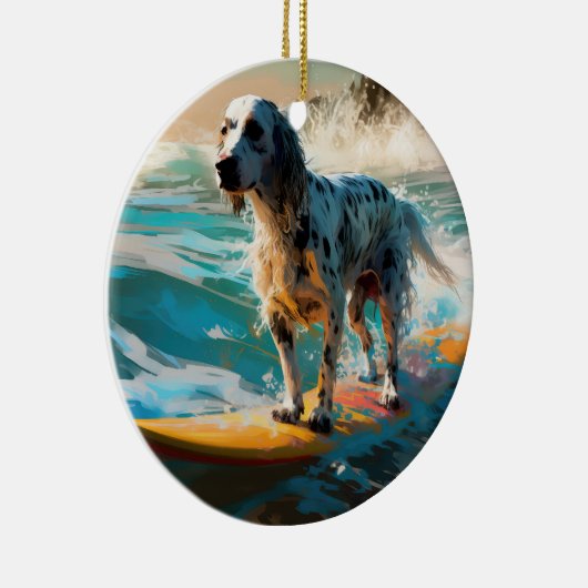 Engels setter strand surfen schilderij keramisch ornament (Rechts)