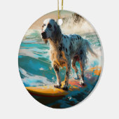 Engels setter strand surfen schilderij keramisch ornament (Links)