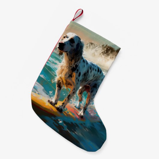 Engels setter strand surfen schilderij kleine kerstsok (Voorkant (Hangend))