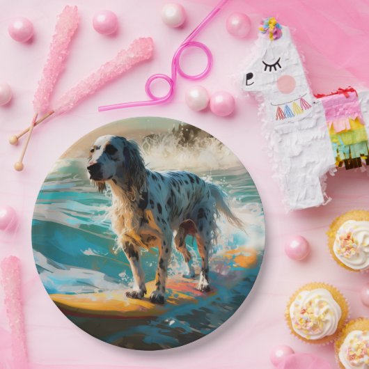 Engels setter strand surfen schilderij papieren bordje (Feest)