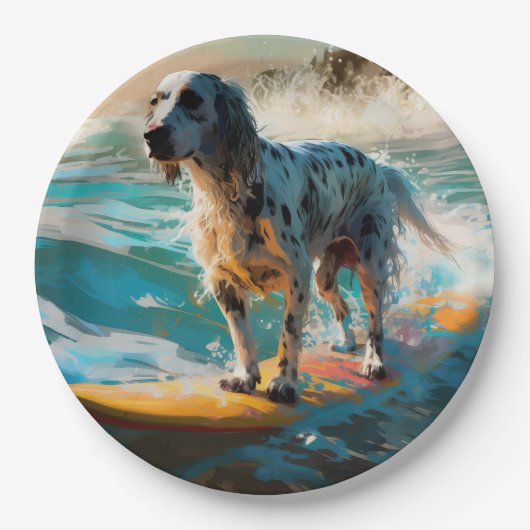 Engels setter strand surfen schilderij papieren bordje (Voorkant)