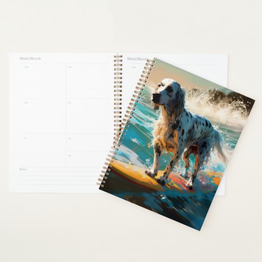 Engels setter strand surfen schilderij planner (Display)