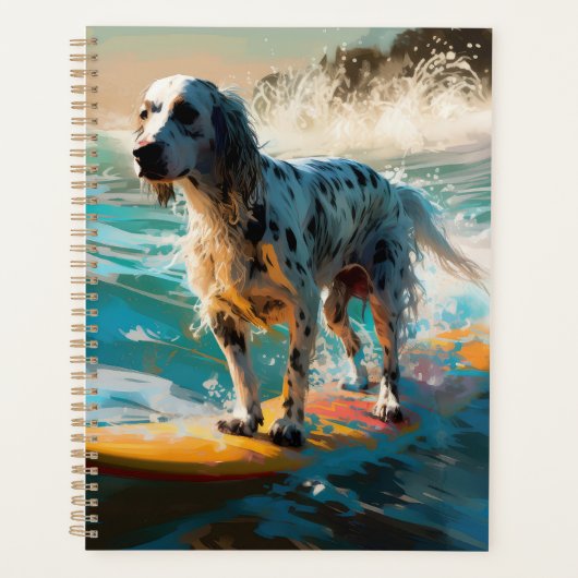 Engels setter strand surfen schilderij planner (Voorkant)