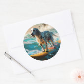 Engels setter strand surfen schilderij ronde sticker (Envelop)