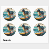 Engels setter strand surfen schilderij ronde sticker (Vel)