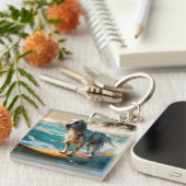 Engels setter strand surfen schilderij sleutelhanger (Voorkant Rechts)