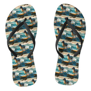 Engels setter strand surfen schilderij teenslippers