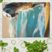 Engels setter strand surfen schilderij theedoek (Gevouwen)