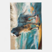 Engels setter strand surfen schilderij theedoek (Verticaal)