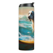 Engels setter strand surfen schilderij thermosbeker (Gedraaid links)