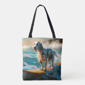 Engels setter strand surfen schilderij tote bag (Achterkant)