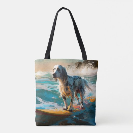 Engels setter strand surfen schilderij tote bag (Achterkant)