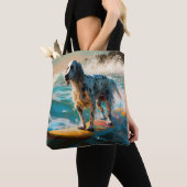 Engels setter strand surfen schilderij tote bag (Dichtbij)