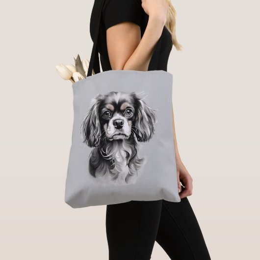 Engels Speelgoed Spaniel Zwart-wit Silhouet Tote Bag (Dichtbij)