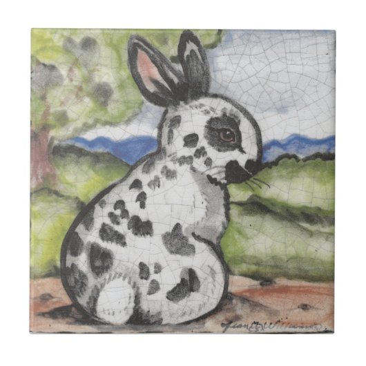 Engels Spot Rabbit Bunny Black & White Easter Art Tegeltje (Voorkant)