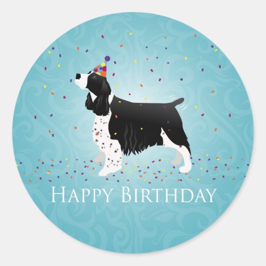Engels Springer Spaniel Birthday Design. Ronde Sticker (Voorkant)
