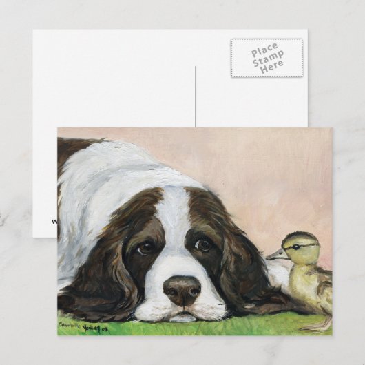 Engels Springer Spaniel en Ducking Art Briefkaart (Voorkant / Achterkant)