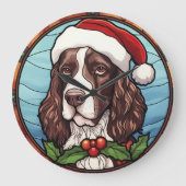 Engels Springer Spaniel Glas in lood Kerst Grote Klok (Voorkant)