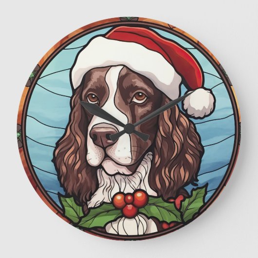 Engels Springer Spaniel Glas in lood Kerst Grote Klok (Voorkant)
