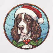Engels Springer Spaniel Glas in lood Kerst Labels (Design 2)