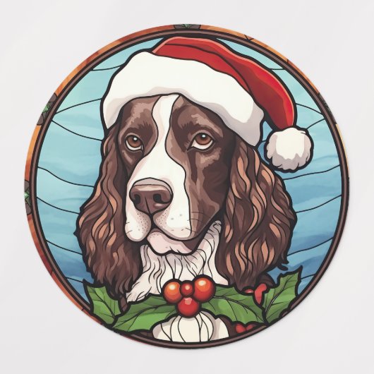 Engels Springer Spaniel Glas in lood Kerst Labels (Design 2)
