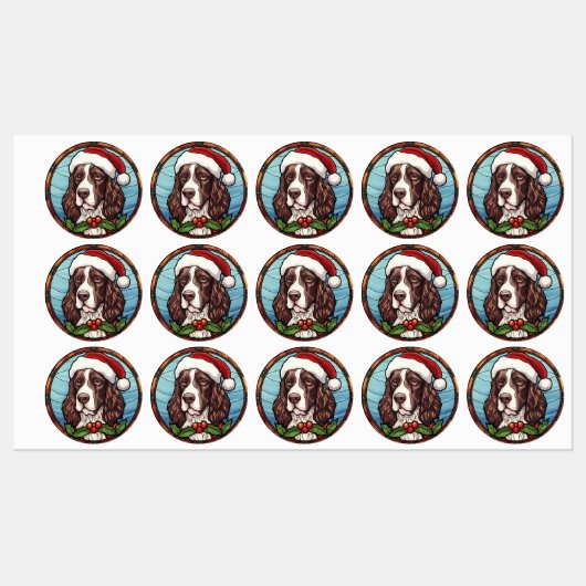 Engels Springer Spaniel Glas in lood Kerst Labels (Vel)