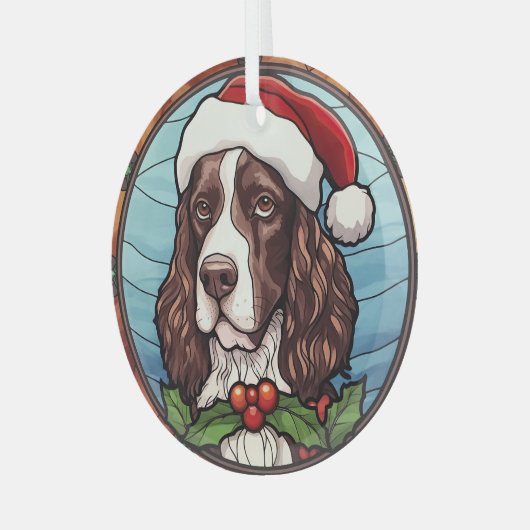 Engels Springer Spaniel Glas in lood Kerst Ornament (Voorkant links)