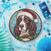 Engels Springer Spaniel Glas in lood Kerst Papieren Bordje (Feest)