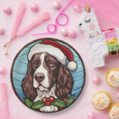 Engels Springer Spaniel Glas in lood Kerst Papieren Bordje (Feest)