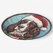 Engels Springer Spaniel Glas in lood Kerst Papieren Bordje (Gekanteld)