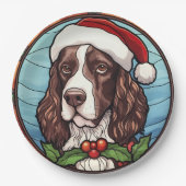 Engels Springer Spaniel Glas in lood Kerst Papieren Bordje (Voorkant)