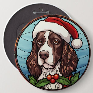 Engels Springer Spaniel Glas in lood Kerst Ronde Button 6,0 Cm