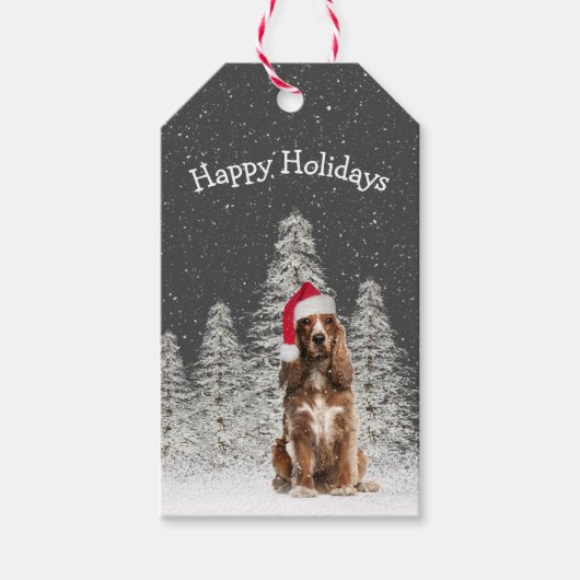 Engels Springer Spaniel in Snowflakes Cadeaulabel (Voorkant)