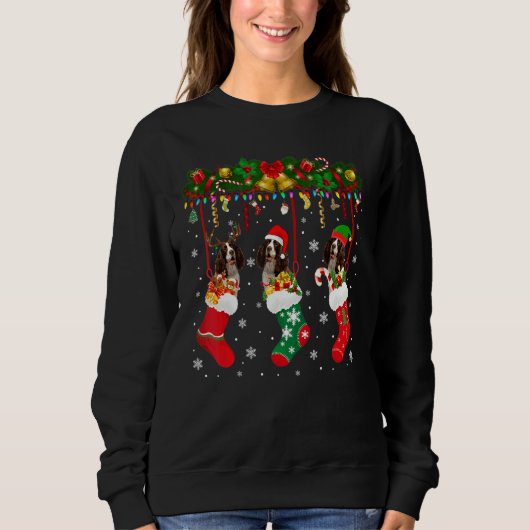 Engels Springer spaniel in Sock Xmas Reindeer San Trui (Voorkant)