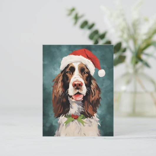 Engels Springer Spaniel Kerstborstel schilderen Feestdagenkaart (Staand voorkant)