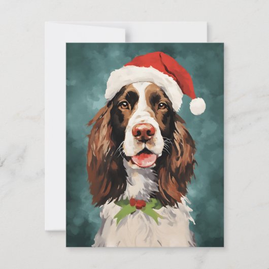 Engels Springer Spaniel Kerstborstel schilderen Feestdagenkaart (Voorkant)