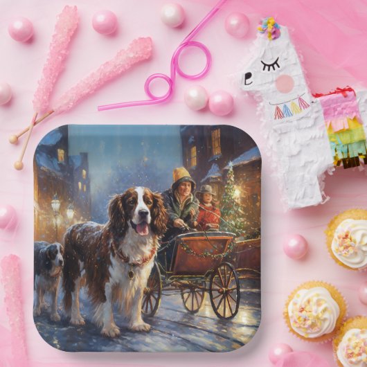 Engels Springer Spaniel Kerstfeest Seizoen Papieren Bordje (Feest)