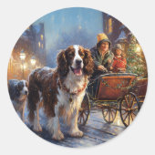Engels Springer Spaniel Kerstfeest Seizoen Ronde Sticker (Voorkant)