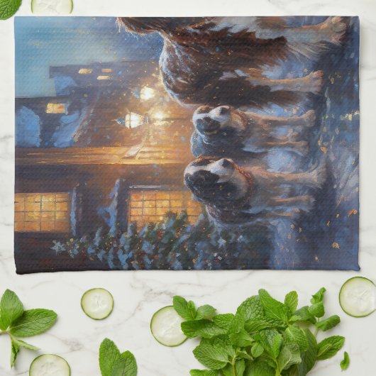 Engels Springer Spaniel Kerstfeest Seizoen Theedoek (Gevouwen)