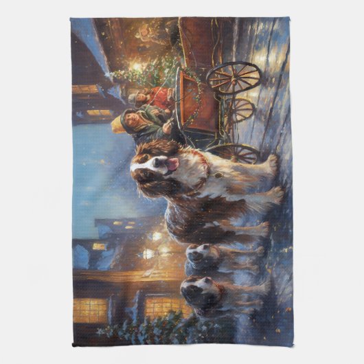 Engels Springer Spaniel Kerstfeest Seizoen Theedoek (Verticaal)